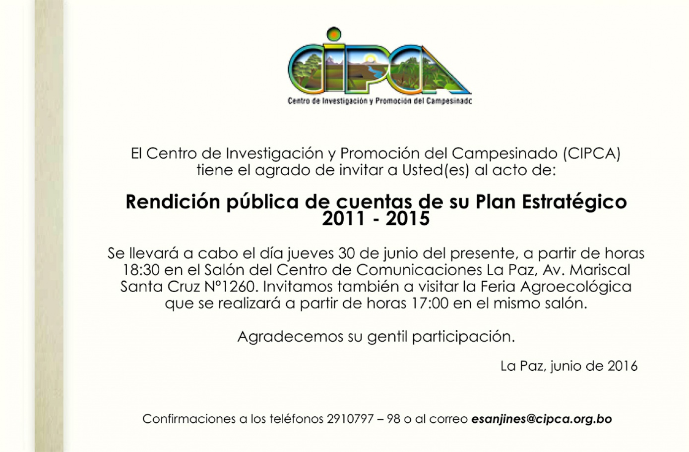 CIPCA hará Rendición Pública de Cuentas del quinquenio 2011-2015