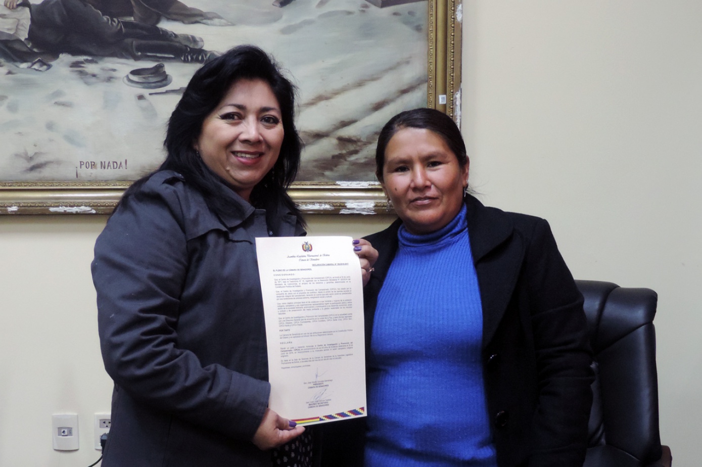 Cámara de Senadores reconoció a CIPCA por su labor a favor del sector campesino indígena